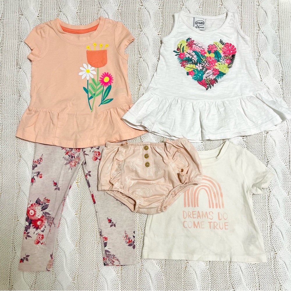 Bundle of Floral and Rainbow Baby Clothing Set 12-18 months